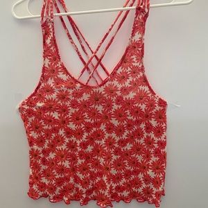 Forever 21 Cropped Pink Floral Cross Tank Top